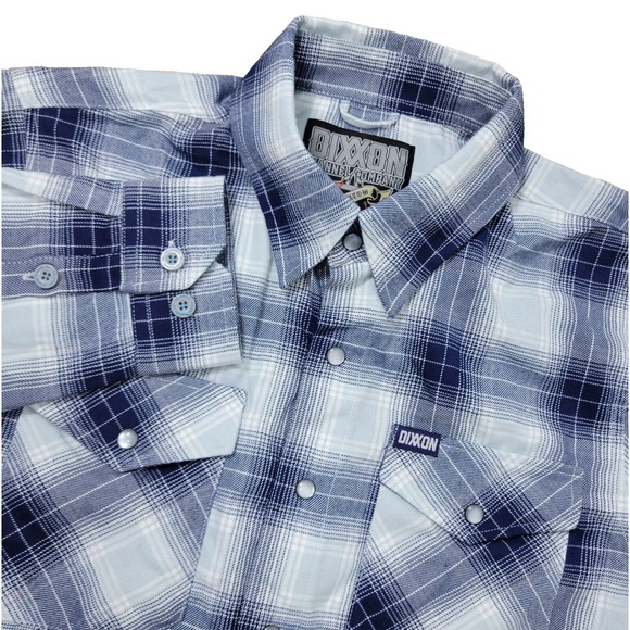 Dixxon Flannel Company Undertow Mens Small Blue White Plaid Pearl Snap - Picture 1 of 6